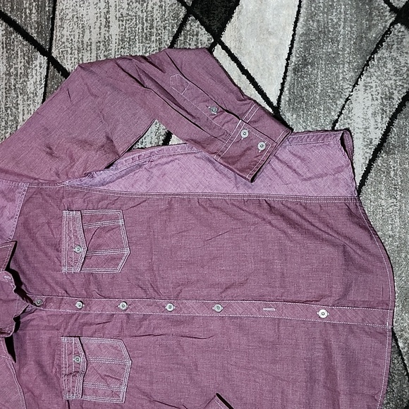 BKE ATHLETIC BURGUNDY & GRAY STITCH CASUAL BUTTON DOWN LONG-SLEEVED SHIRT LARGE - Picture 7 of 12